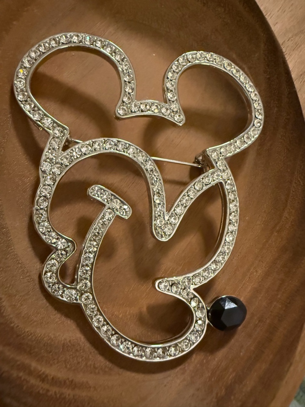 Silver Crystal Disney Mickey Outline Brooch with Black Accent